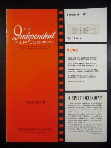 INDEPENDENT FILM JOURNAL magazine side cover 18 February 1977