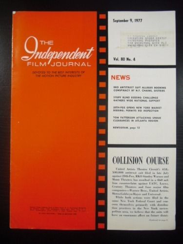 INDEPENDENT FILM JOURNAL magazine side cover 9 September 1977