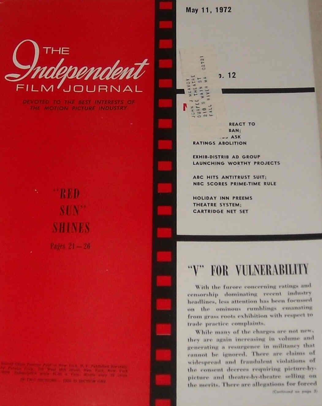 INDEPENDENT FILM JOURNAL magazine side cover 11 May 1972