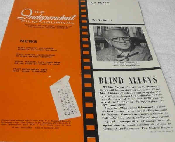 INDEPENDENT FILM JOURNAL magazine side cover 30 April 1973