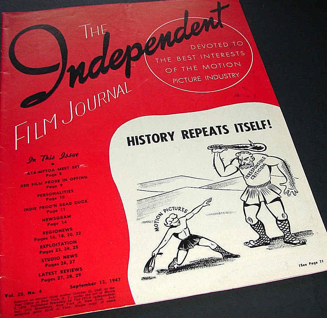 INDEPENDENT FILM JOURNAL magazine side cover 13 September 1947