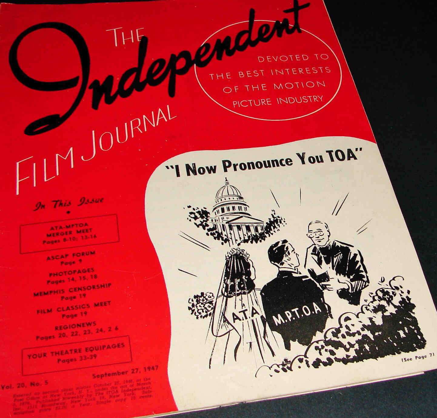 INDEPENDENT FILM JOURNAL magazine side cover 27 September 1947