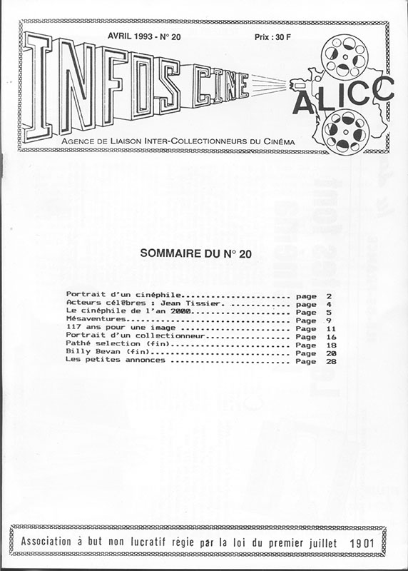INFOS-CINE magazine side cover Issue 20 April 1993