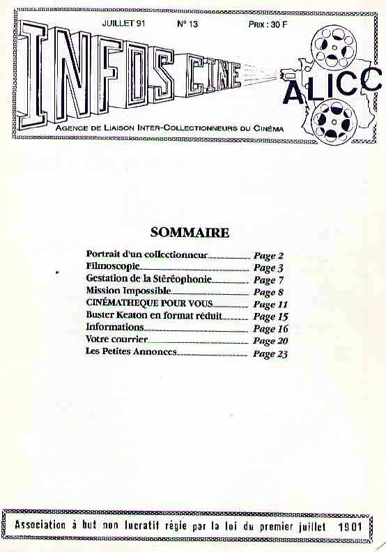 INFOS-CINE magazine side cover Issue 13  July 1991