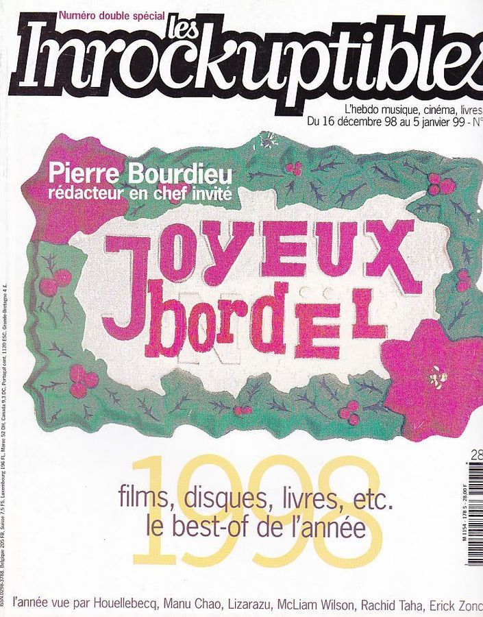 INROCKUPTIBLES | LES magazine side cover Issue 178 16 December 1998