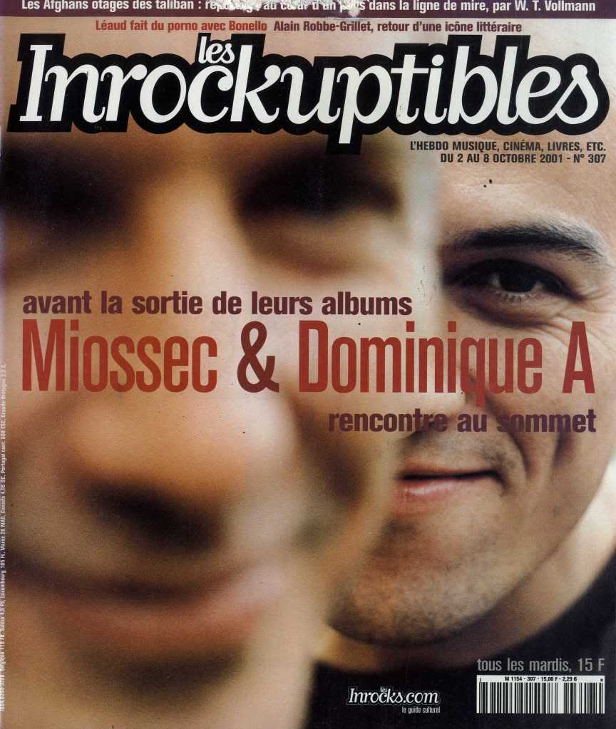 INROCKUPTIBLES | LES magazine side cover Issue 307 2 October 2001