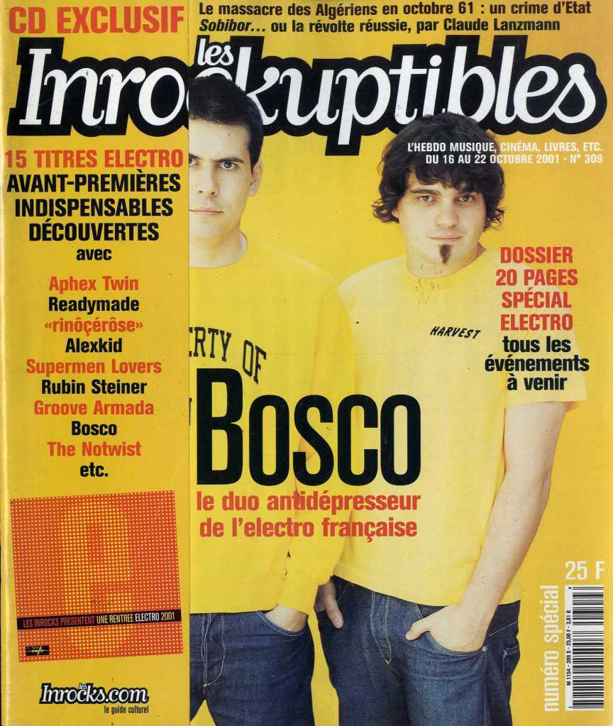 INROCKUPTIBLES | LES magazine side cover Issue 309 16 October 2001