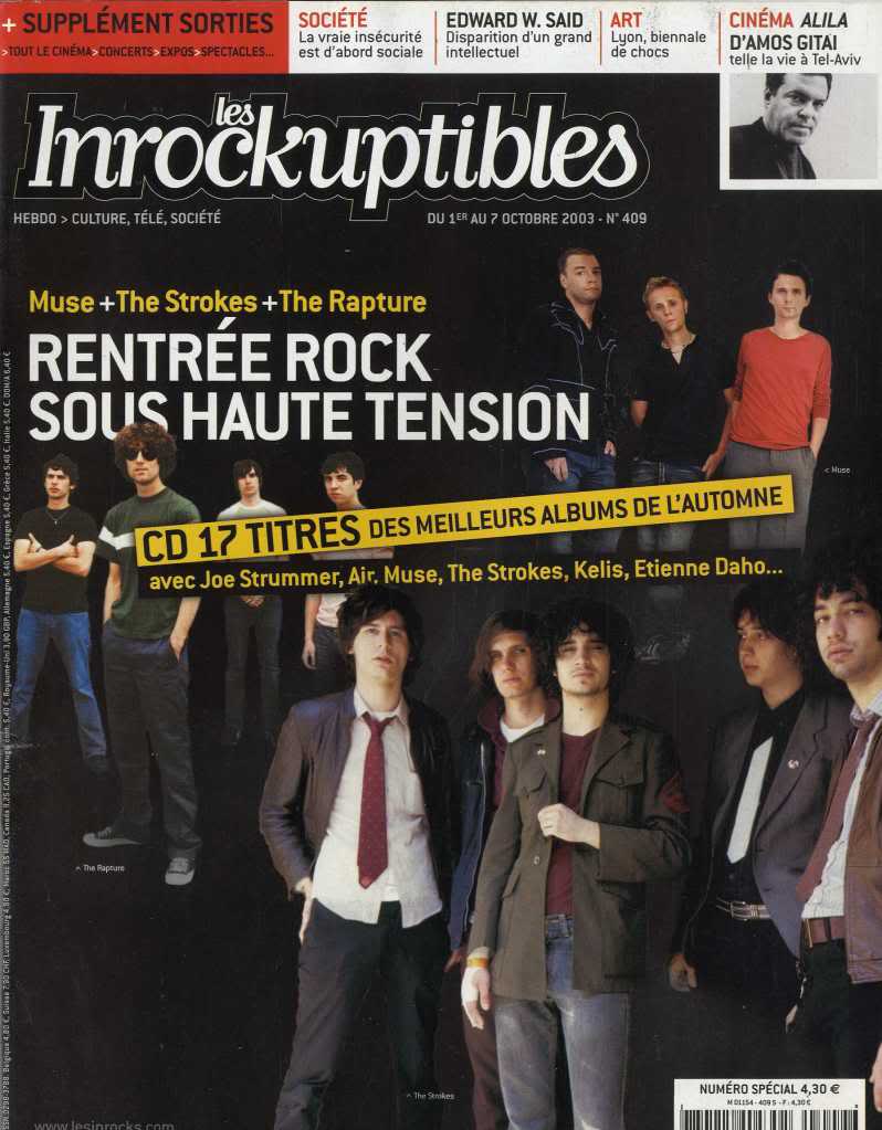 INROCKUPTIBLES | LES magazine side cover Issue 409 1 October 2003