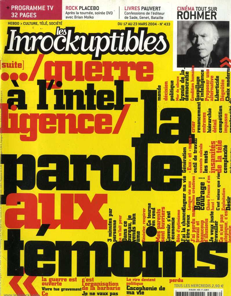 INROCKUPTIBLES | LES magazine side cover Issue 433 17 March 2004