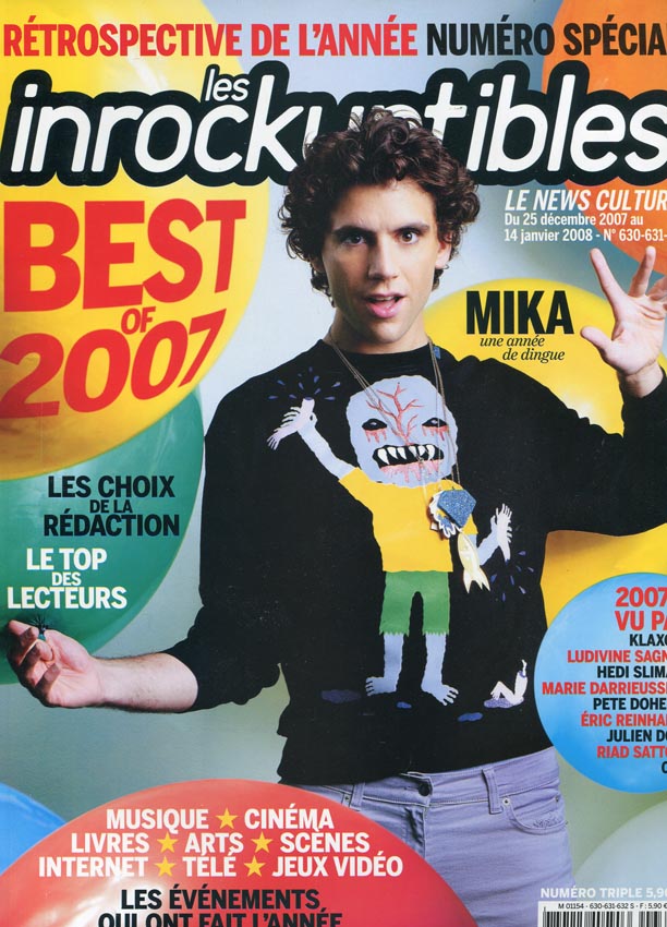 INROCKUPTIBLES | LES magazine side cover Issue 630/631/632 25 December 2007