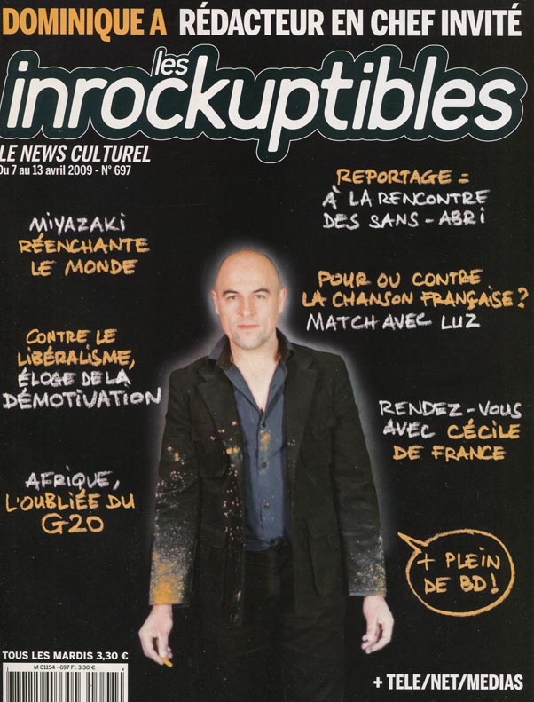 INROCKUPTIBLES | LES magazine side cover Issue 697 7 April 2009