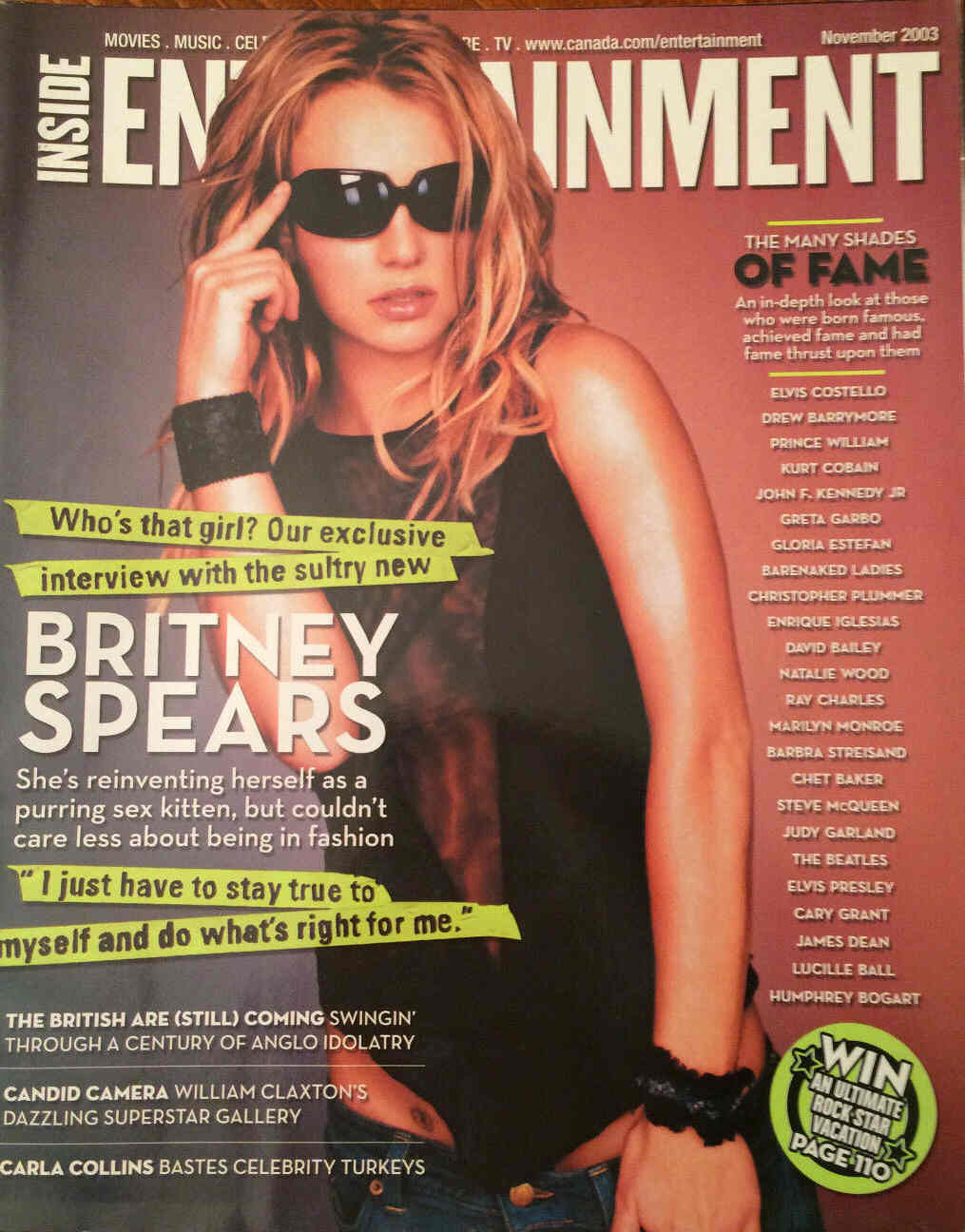 INSIDE ENTERTAINMENT magazine side cover November 2003
