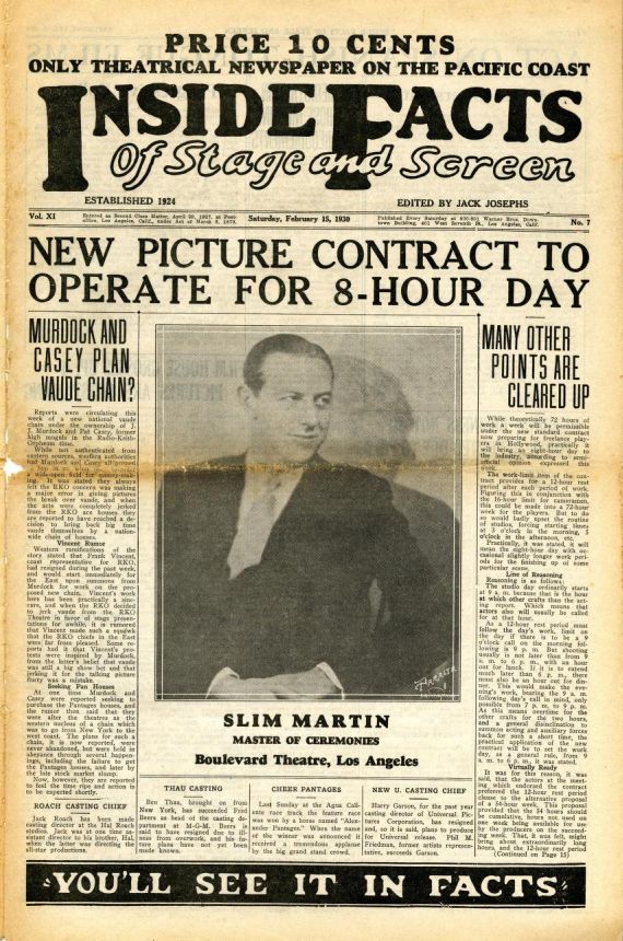 INSIDE FACTS OF STAGE AND SCREEN magazine side cover 15 February 1930