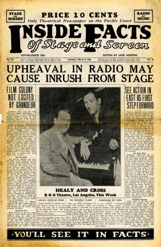 INSIDE FACTS OF STAGE AND SCREEN magazine side cover 8 March 1930