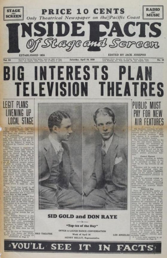 INSIDE FACTS OF STAGE AND SCREEN magazine side cover 19 April 1930