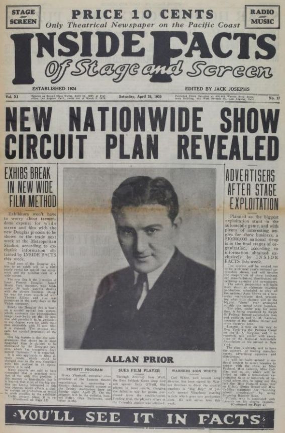 INSIDE FACTS OF STAGE AND SCREEN magazine side cover 26 April 1930