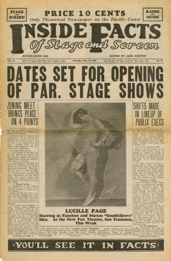 INSIDE FACTS OF STAGE AND SCREEN magazine side cover 24 May 1930