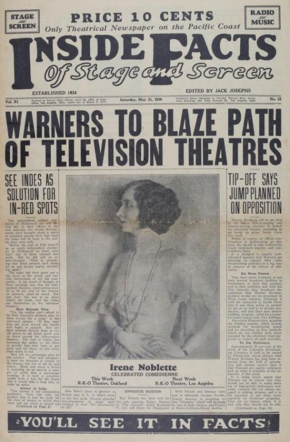 INSIDE FACTS OF STAGE AND SCREEN magazine side cover 31 May 1930