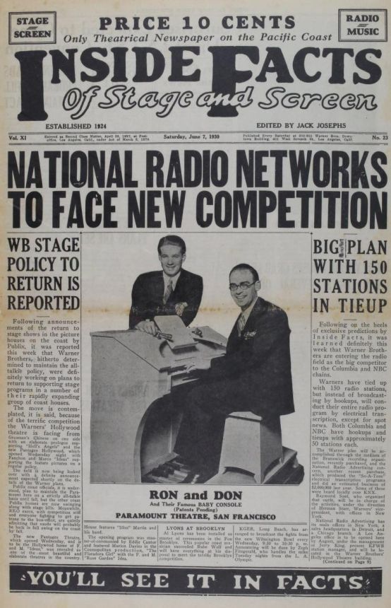 INSIDE FACTS OF STAGE AND SCREEN magazine side cover 7 June 1930