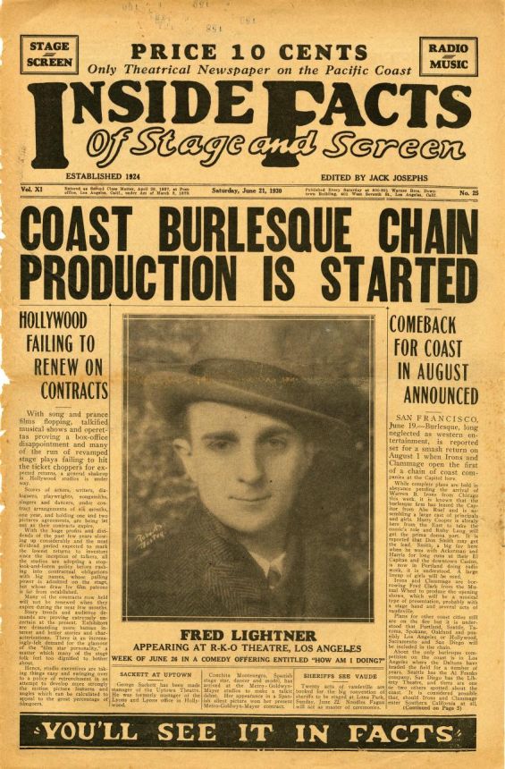 INSIDE FACTS OF STAGE AND SCREEN magazine side cover 21 June 1930
