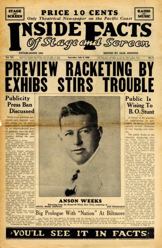 INSIDE FACTS OF STAGE AND SCREEN magazine side cover 5 July 1930