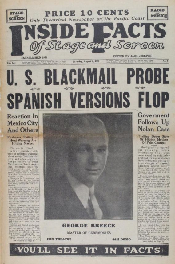 INSIDE FACTS OF STAGE AND SCREEN magazine side cover 9 August 1930