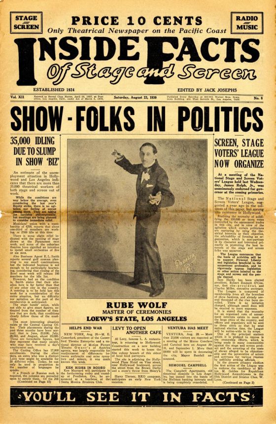 INSIDE FACTS OF STAGE AND SCREEN magazine side cover 23 August 1930