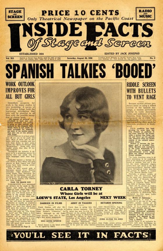 INSIDE FACTS OF STAGE AND SCREEN magazine side cover 30 August 1930