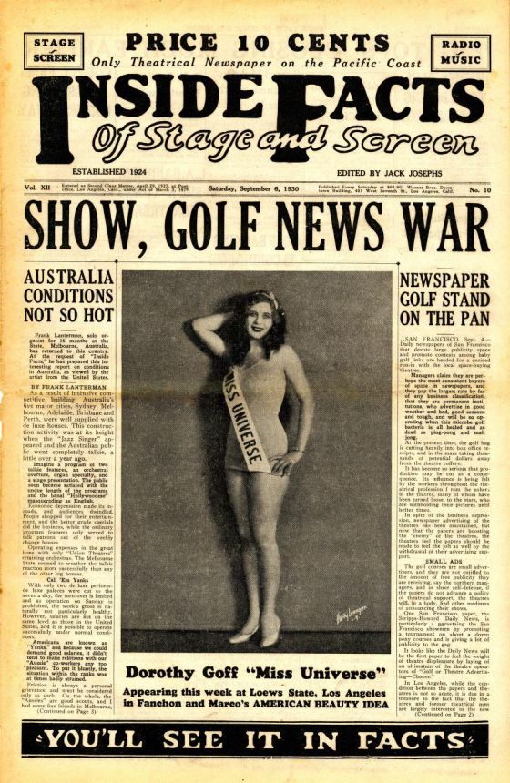 INSIDE FACTS OF STAGE AND SCREEN magazine side cover 6 September 1930