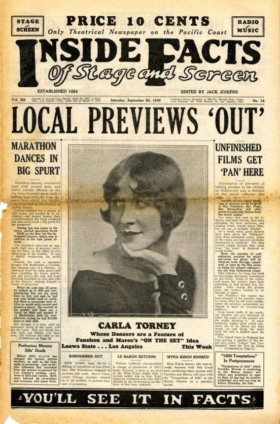 INSIDE FACTS OF STAGE AND SCREEN magazine side cover 20 September 1930