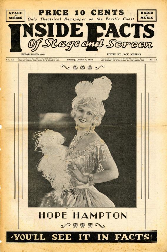 INSIDE FACTS OF STAGE AND SCREEN magazine side cover 4 October 1930