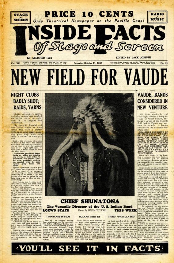 INSIDE FACTS OF STAGE AND SCREEN magazine side cover 11 October 1930