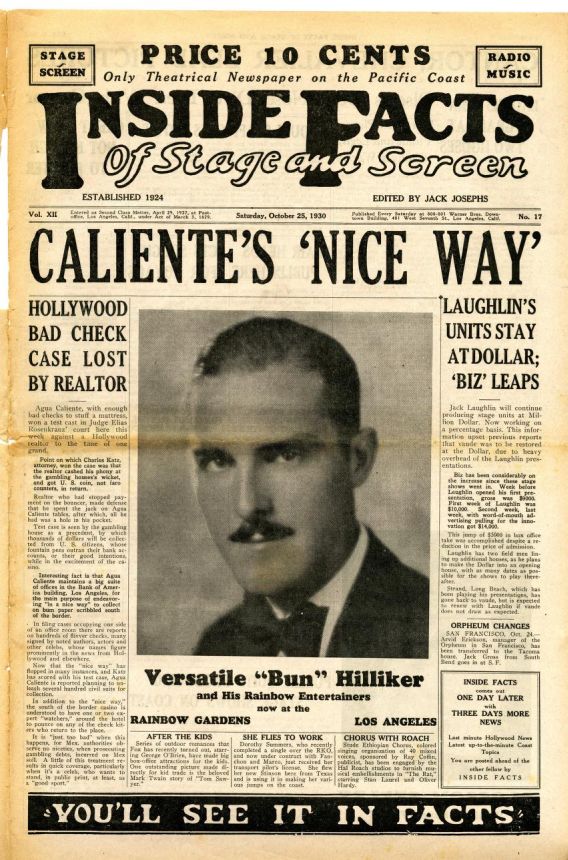 INSIDE FACTS OF STAGE AND SCREEN magazine side cover 25 October 1930