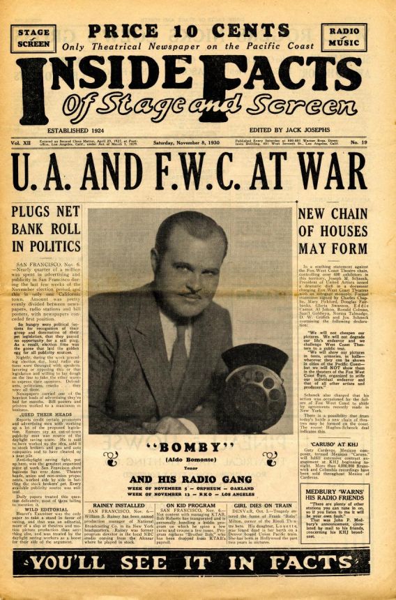 INSIDE FACTS OF STAGE AND SCREEN magazine side cover 8 November 1930