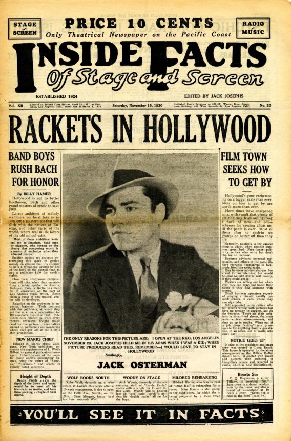 INSIDE FACTS OF STAGE AND SCREEN magazine side cover 15 November 1930
