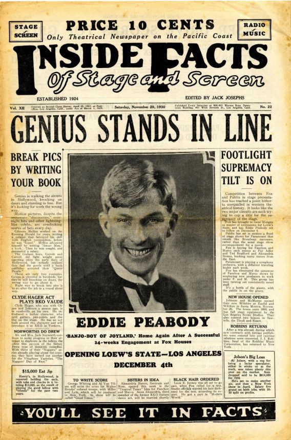 INSIDE FACTS OF STAGE AND SCREEN magazine side cover 29 November 1930