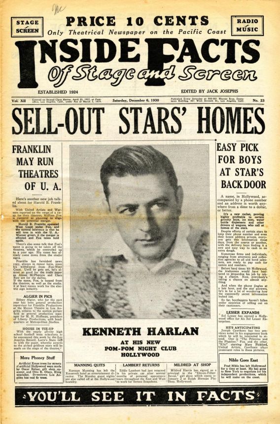 INSIDE FACTS OF STAGE AND SCREEN magazine side cover 6 December 1930