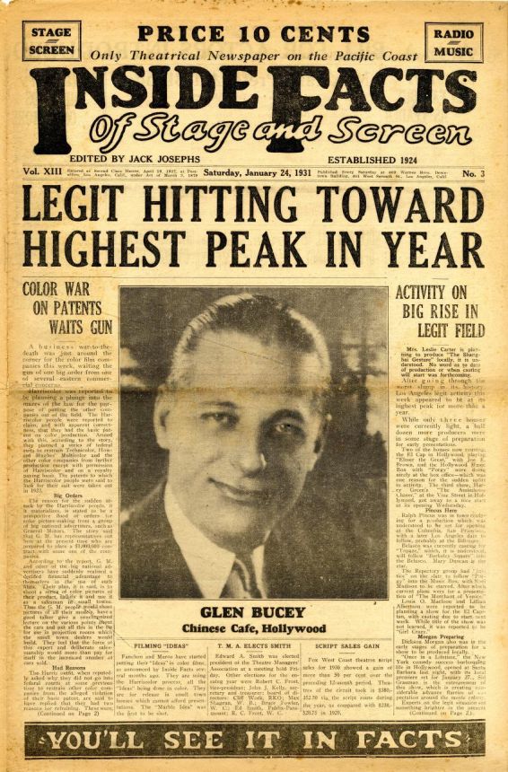 INSIDE FACTS OF STAGE AND SCREEN magazine side cover 24 January 1931