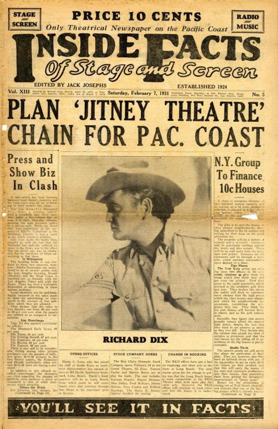INSIDE FACTS OF STAGE AND SCREEN magazine side cover 7 February 1931
