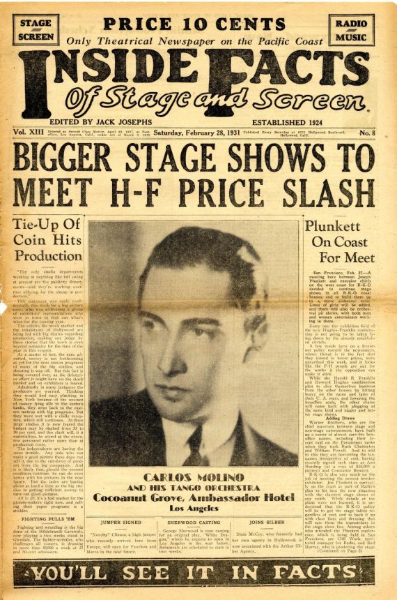 INSIDE FACTS OF STAGE AND SCREEN magazine side cover 28 February 1931