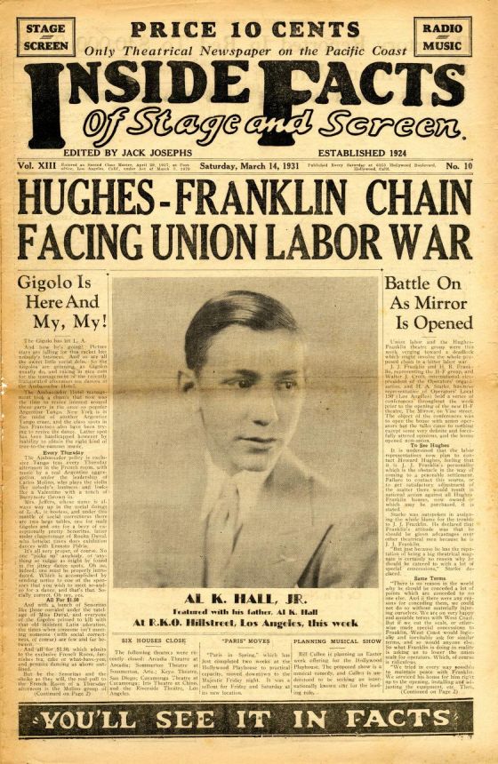 INSIDE FACTS OF STAGE AND SCREEN magazine side cover 14 March 1931