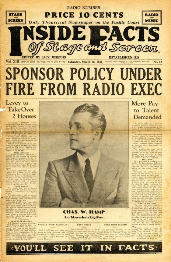 INSIDE FACTS OF STAGE AND SCREEN magazine side cover 28 March 1931