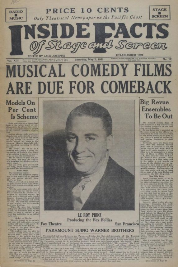 INSIDE FACTS OF STAGE AND SCREEN magazine side cover 2 May 1931