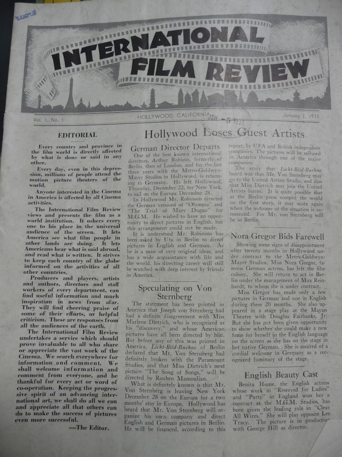 INTERNATIONAL FILM REVIEW USA magazine side cover Issue 1 1 January 1933