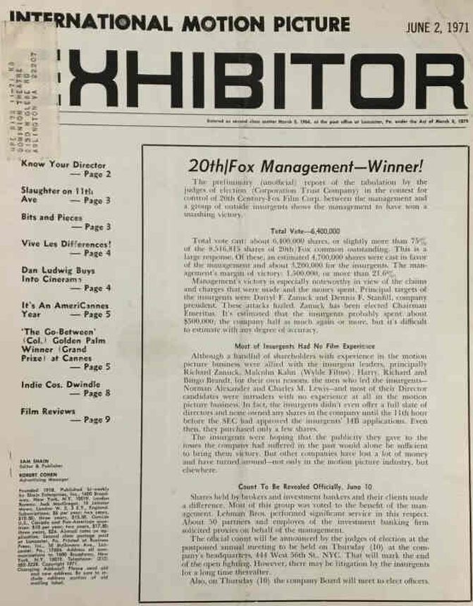 INTERNATIONAL MOTION PICTURE EXHIBITOR magazine side cover 2 June 1971