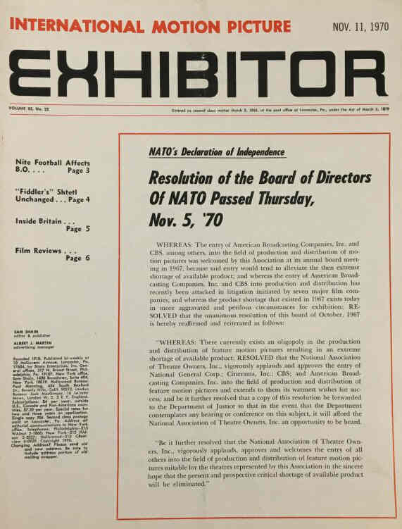 INTERNATIONAL MOTION PICTURE EXHIBITOR magazine side cover 11 November 1970