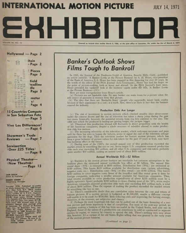 INTERNATIONAL MOTION PICTURE EXHIBITOR magazine side cover 14 July 1971