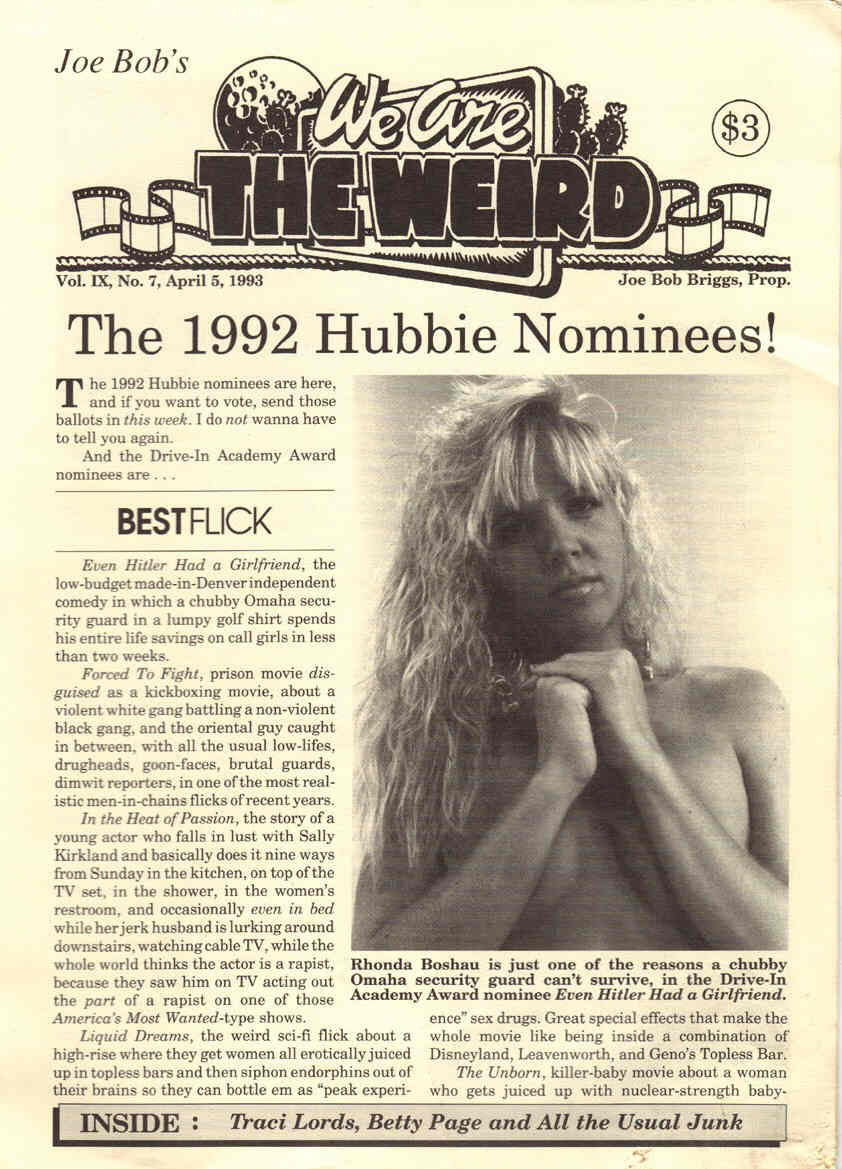 JOE BOB REPORT magazine side cover  Vol 9 No 7 5 April 1993
