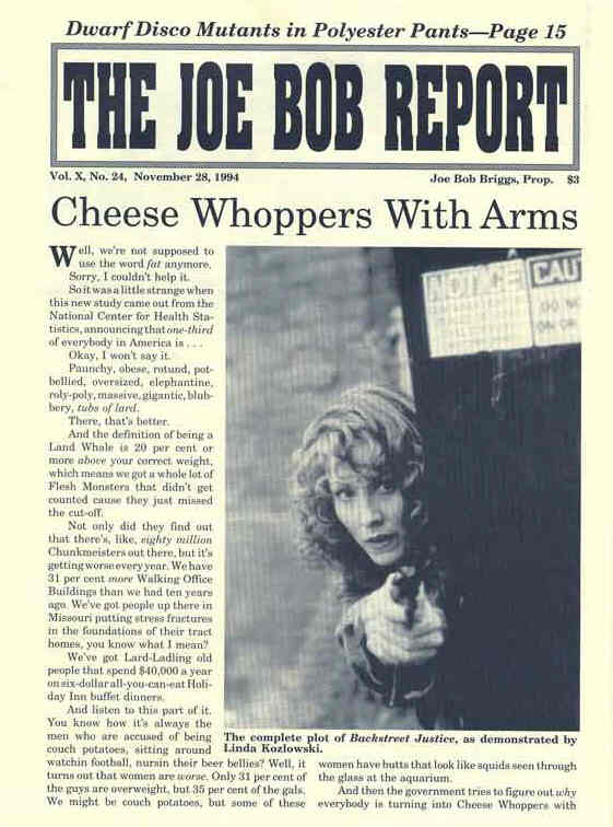 JOE BOB REPORT magazine side cover  Vol 10 No 24 28 November 1994