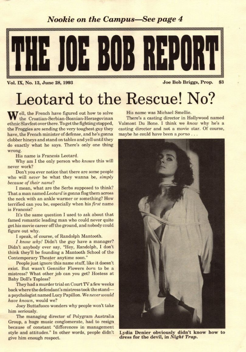 JOE BOB REPORT magazine side cover  Vol 9 No 13 28 June 1993